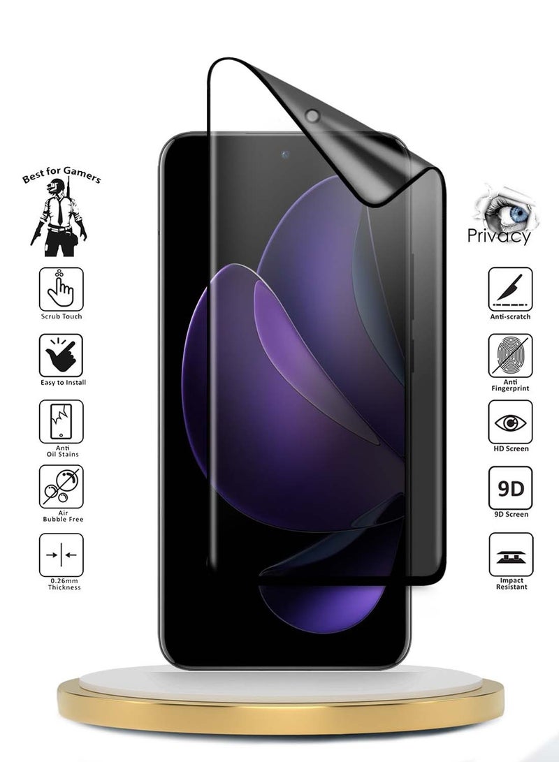 Wtech Oppo Reno13 Pro 5G 2024 Premium Edge-Pro Nano Ceramic Privacy Full Glue Full Cover Matte Flexible Screen Protector (MSCNMP) - Clear/Black - Image 2