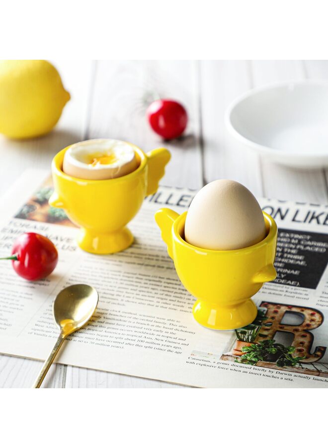 Egg Cup Set of 4, Ceramic Cute Chick Egg Cups, Funny Egg Stand Holder for Soft Boiled Eggs, Kitchen Breakfast Cooking - Image 5
