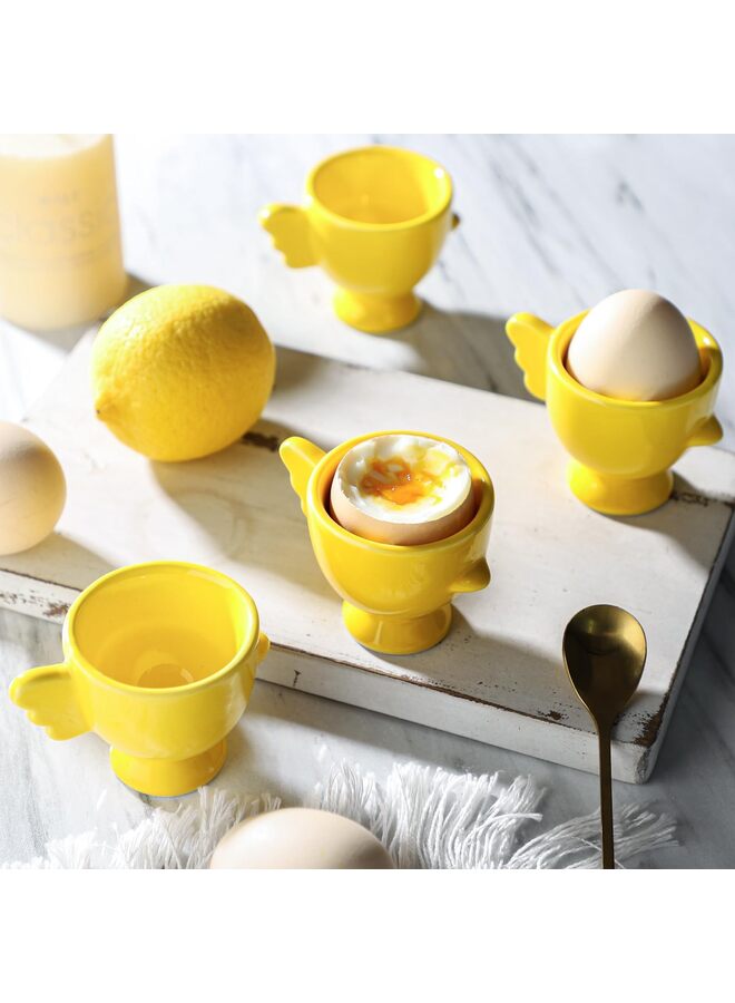 Egg Cup Set of 4, Ceramic Cute Chick Egg Cups, Funny Egg Stand Holder for Soft Boiled Eggs, Kitchen Breakfast Cooking - Image 4