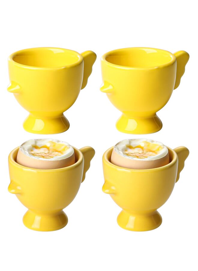Egg Cup Set of 4, Ceramic Cute Chick Egg Cups, Funny Egg Stand Holder for Soft Boiled Eggs, Kitchen Breakfast Cooking - Image 2