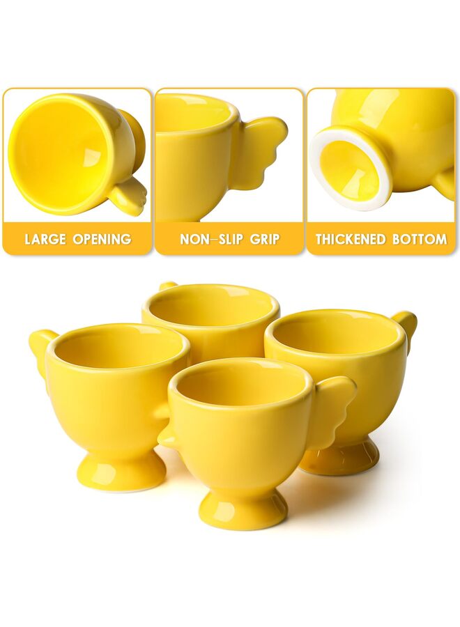 Egg Cup Set of 4, Ceramic Cute Chick Egg Cups, Funny Egg Stand Holder for Soft Boiled Eggs, Kitchen Breakfast Cooking - Image 3