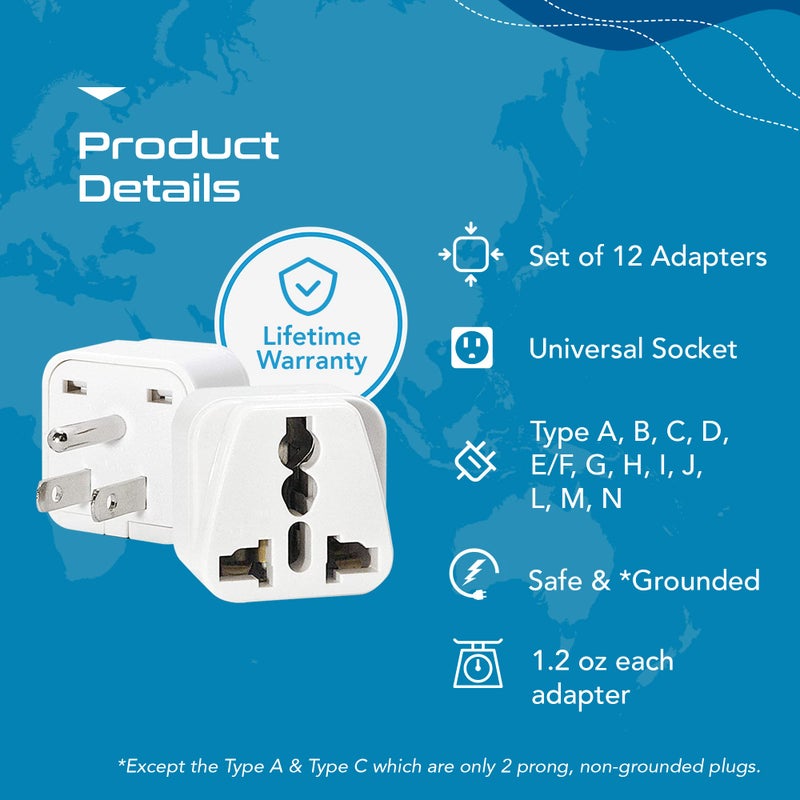 Ceptics Travel Adapter with Types A-M Plugs, Travel Plug Adapter Set Compatible with Power Sockets in All Continents, Compact World International Plug Adaptor Kit, Set of 12,GP-12PK - Image 3