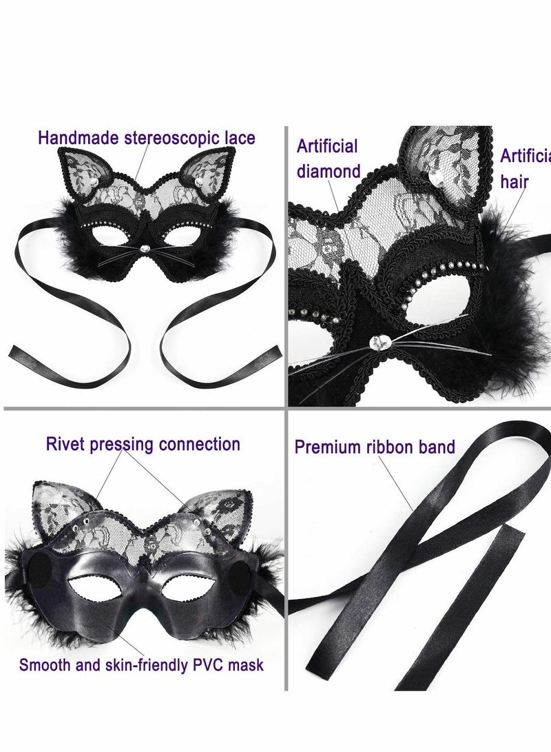 NIBEMINENT Masquerade Mask Venetian Masks Luxury Black Cat Lace for Fancy Dress Costume Party Girls Women - Image 4