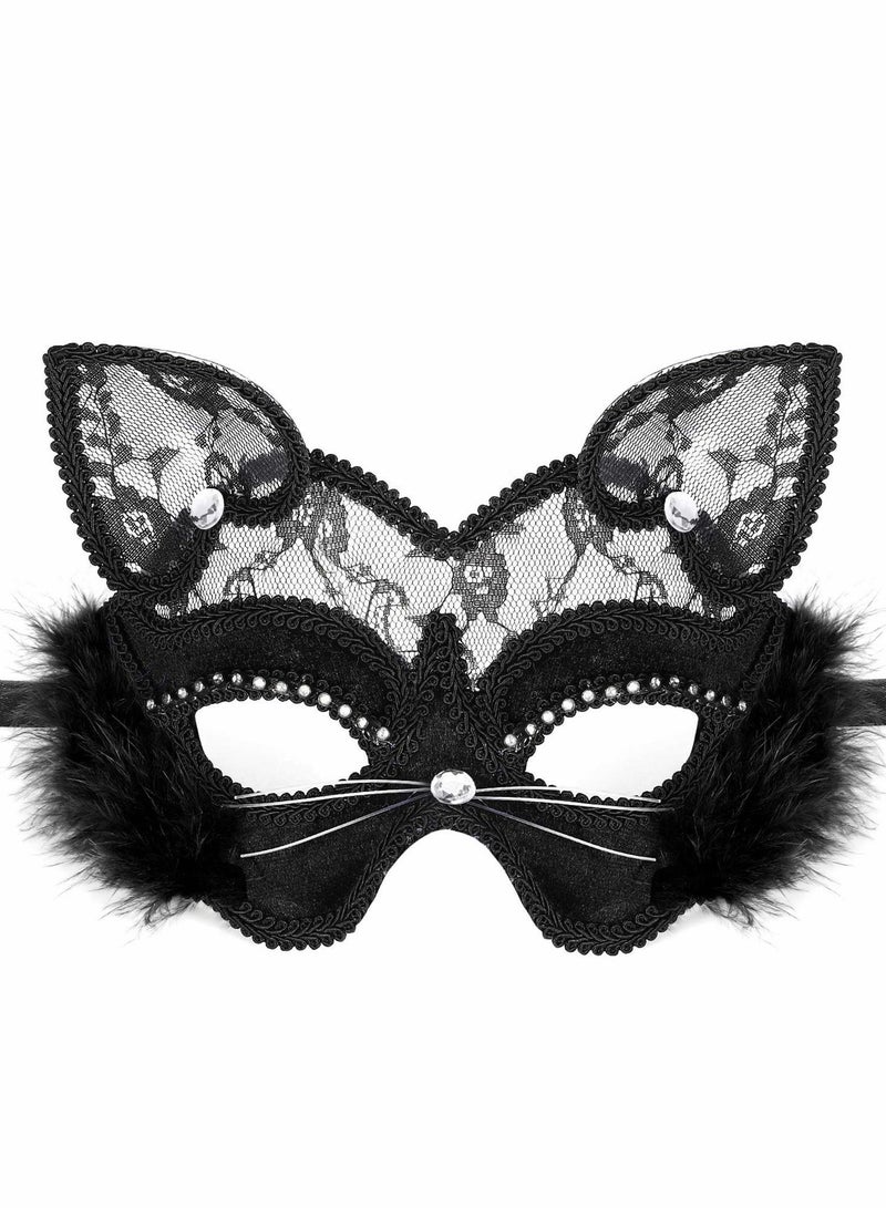 NIBEMINENT Masquerade Mask Venetian Masks Luxury Black Cat Lace for Fancy Dress Costume Party Girls Women - Image 1
