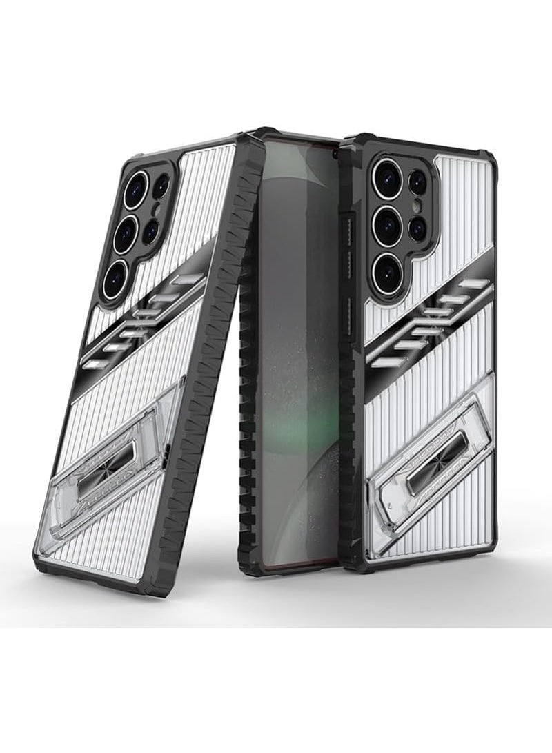 GOLDEN MASK Compatible With Samsung Galaxy S24 Ultra Lince case with stand (Transparent & Black) - Image 1