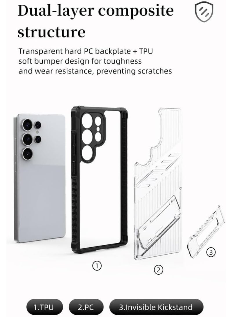 GOLDEN MASK Compatible With Samsung Galaxy S24 Ultra Lince case with stand (Transparent & Black) - Image 3