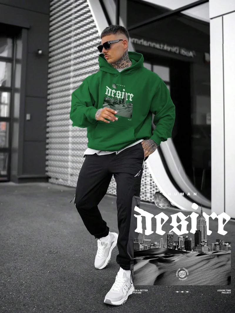 DogFish Women, Men's Sweatshirt Oversize Human Desire Printed Thick Green Lover Sweatshirt