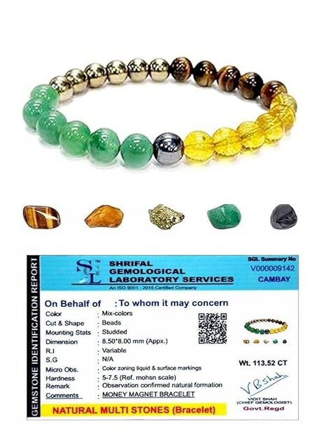 Sukhad Money Magnet Bracelet for Wealth & Success | Certified Natural Multi Stone Healing Bracelet | Business & Prosperity Crystal for Men & Women | Stretchable 8mm Beads - Image 1