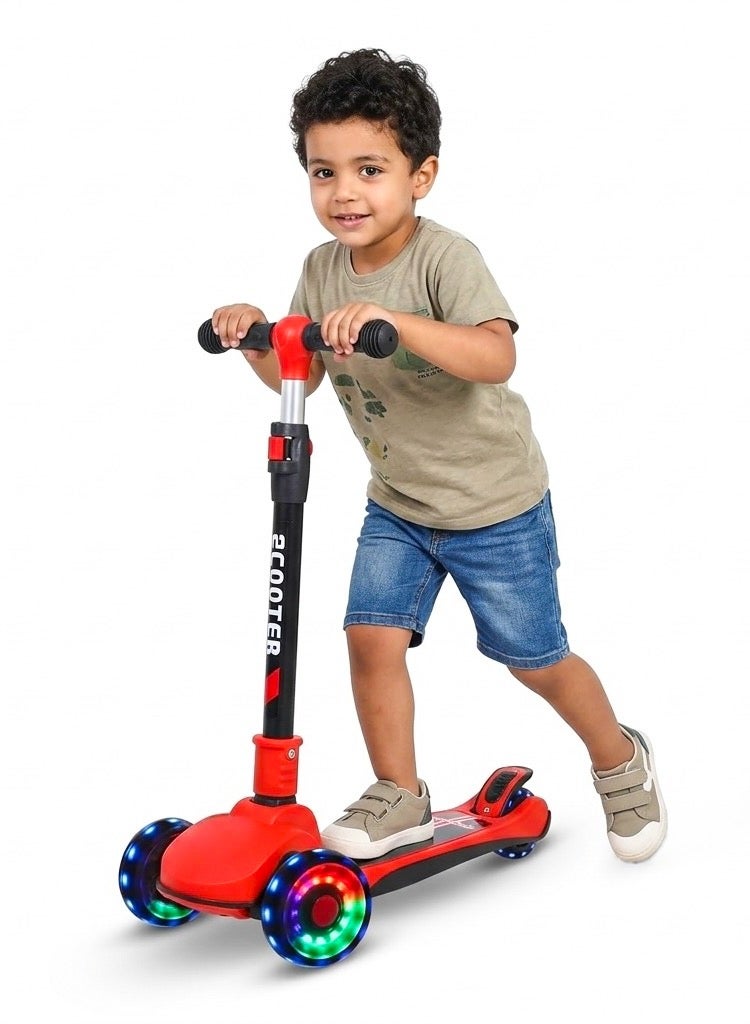 Scooter  Kids 3-Wheel Foldable Scooter with LED Light-Up Wheels – 3 Adjustable Height Levels, Wide Deck & Safe Rear Brake - Image 1