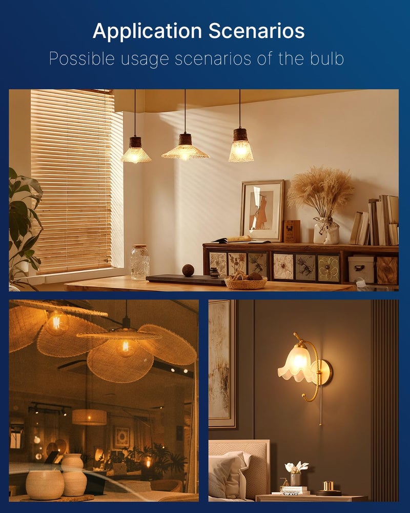 FLSNT 4 Pack Amber Glass LED Edison Bulbs, G25 Globe Light Bulbs 2200K Warm White, Dimmable Decorative Bulbs for Bathroom & Living Room, 40W Equivalent 400LM, CRI90+ E26 Base, UL Listed - Image 4
