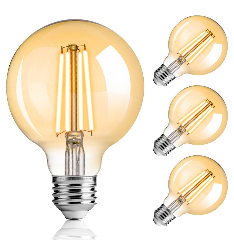 FLSNT 4 Pack Amber Glass LED Edison Bulbs, G25 Globe Light Bulbs 2200K Warm White, Dimmable Decorative Bulbs for Bathroom & Living Room, 40W Equivalent 400LM, CRI90+ E26 Base, UL Listed - Image 1