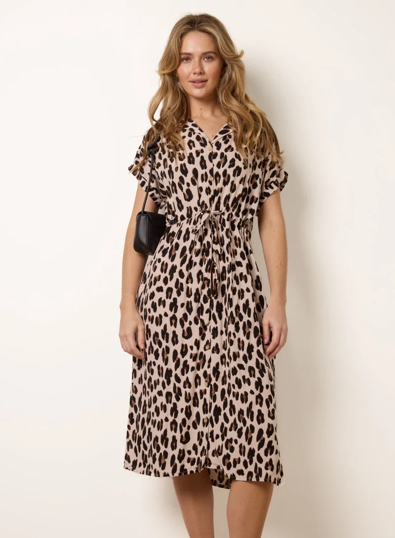 بلو فانيلا Animal Drawstring Waist Shirt Dress