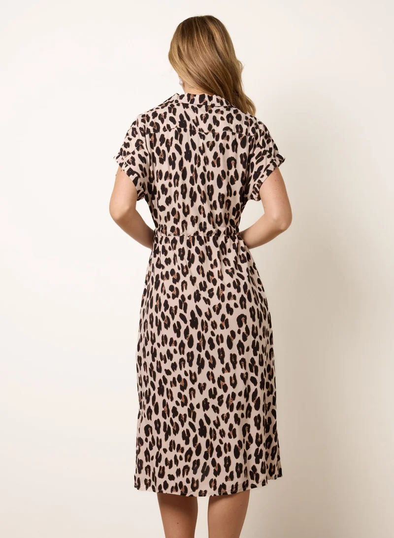 بلو فانيلا Animal Drawstring Waist Shirt Dress