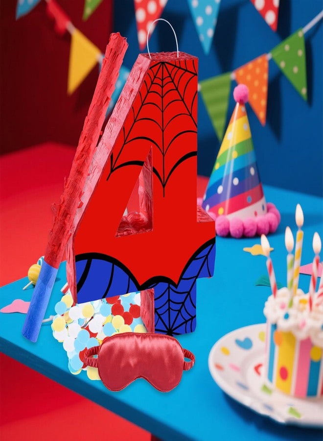 RUISUER 16 Inch Number 4 Spider Pinata with 16 Inch Piñata Stick Blindfold Confetti for Boy Girl Kids 4th Birthday Party Decorations (4th) - Image 4