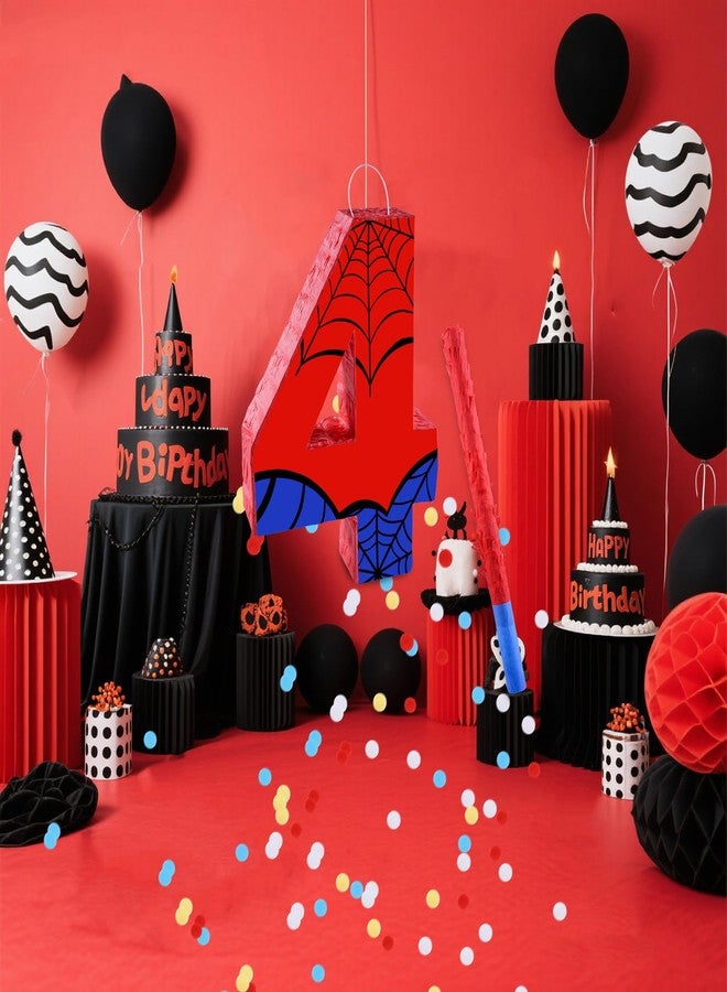 RUISUER 16 Inch Number 4 Spider Pinata with 16 Inch Piñata Stick Blindfold Confetti for Boy Girl Kids 4th Birthday Party Decorations (4th) - Image 5