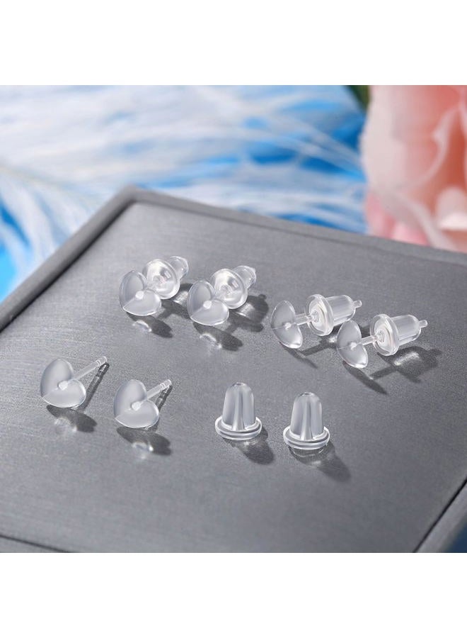 Formulen Earrings Backs with Earring Post, Clear Earrings Backs Post for Sports and Work, 10 PCS Invisible Heart Plastic Earring Backs Post for Sensitive Ears with 10 PCS Silicone Earring Backs - Image 2