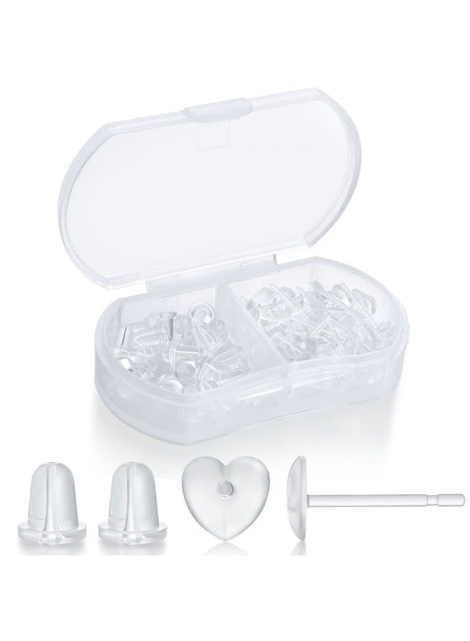 Formulen Earrings Backs with Earring Post, Clear Earrings Backs Post for Sports and Work, 10 PCS Invisible Heart Plastic Earring Backs Post for Sensitive Ears with 10 PCS Silicone Earring Backs - Image 1