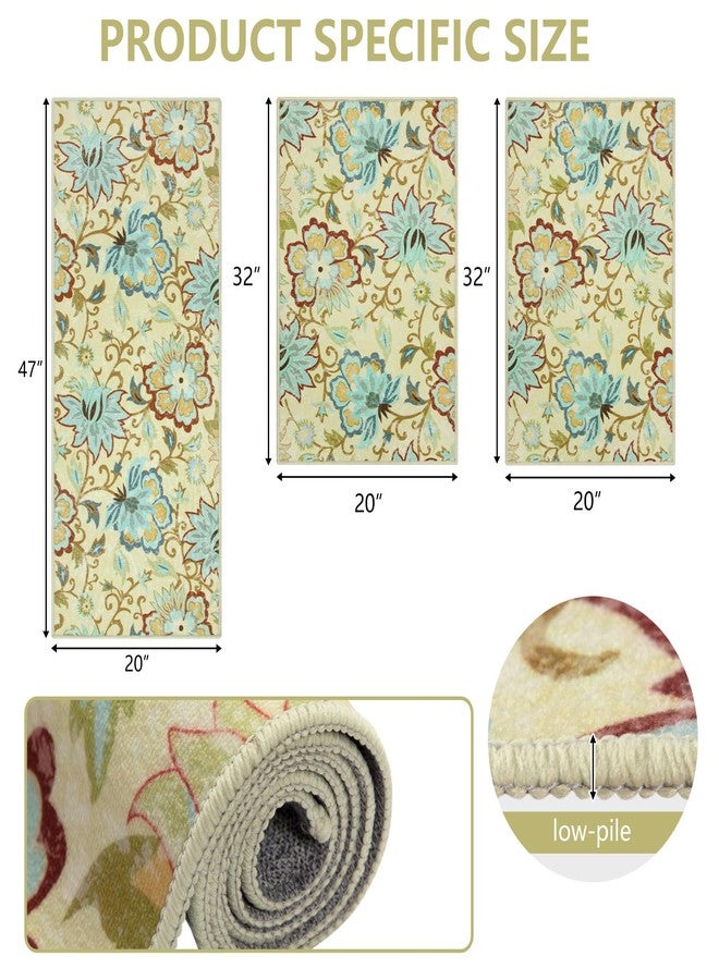 Homcomoda Boho Kitchen Mats 3 Piece Set Kitchen Rugs Non Slip Kitchen Mats for Floor Washable Kitchen Rugs and Mats Floral Kitchen Runner Rugs for Hallway Kitchen Laundry - Image 2