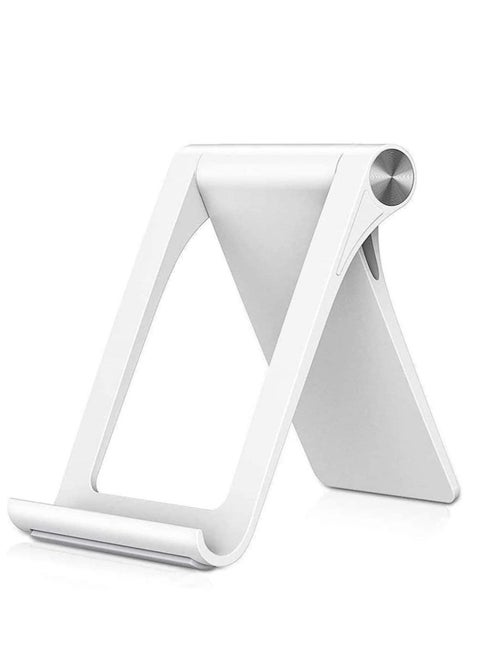 Desktop Cell Phone Holder Cradle with Protective Pads Compatible iPhone, Android Phones, E-reader and Mini-Tablet (White)