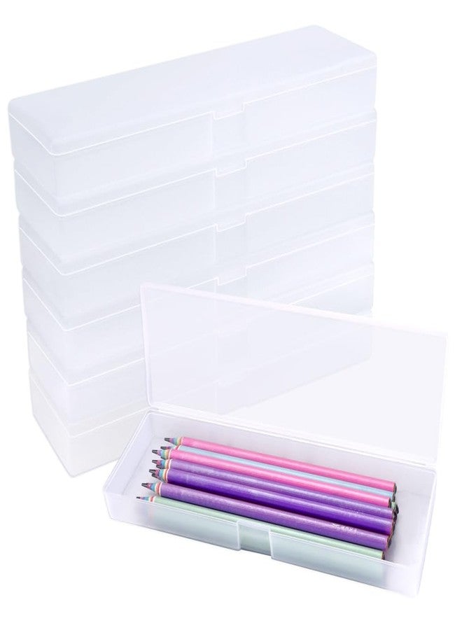 IBEQUEM 6Pcs Plastic Pencil Case, Frosted Plastic Stationery Case, Extended Clear Pencil Boxes with Hinged Lid and Snap Closure for Pencils, Pens, Drill Bits,Ruler, School Office Supplies White - Image 1