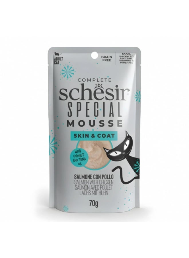 Schesir Special Mousse Salmon with Chicken Cat Food 70g Skin and Coat Formula - Image 1