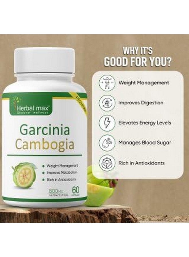 Herbal Max كبسولات هيربال ماكس جارسينيا كامبوجيا مع 60% HCA ومستخلص الشاي الأخضر، 60 كبسولة (800 ملغ) عبوة من 2 | إدارة الوزن الطبيعية | تحسن الهضم للرجال والنساء - Image 3
