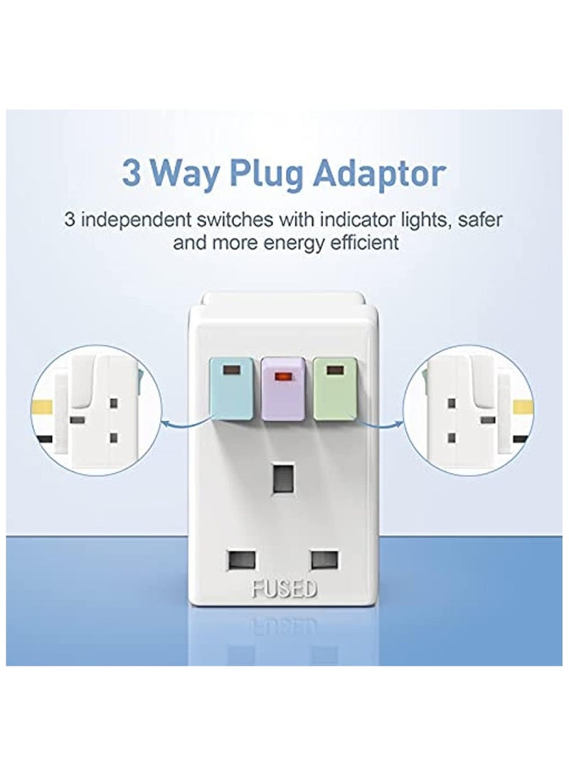 3 Way Plug Adaptor Multi Plug Extension Socket Adapter with Switches 13A UK 3 Pin Switched Socket Extensions Triple Wall Sockets Adapter Plugs Power Extender for Home Office - Image 3