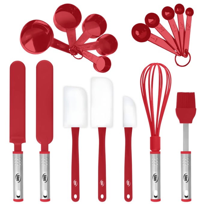 SILICONE SPATULA SET 17 PIECE BAKING UTENSILS NYLON AND STAINLESS STEEL NON STICK AND HEAT RESISTANT BAKEWARE SET NEW BAKERS GADGET TOOLS COLLECTION