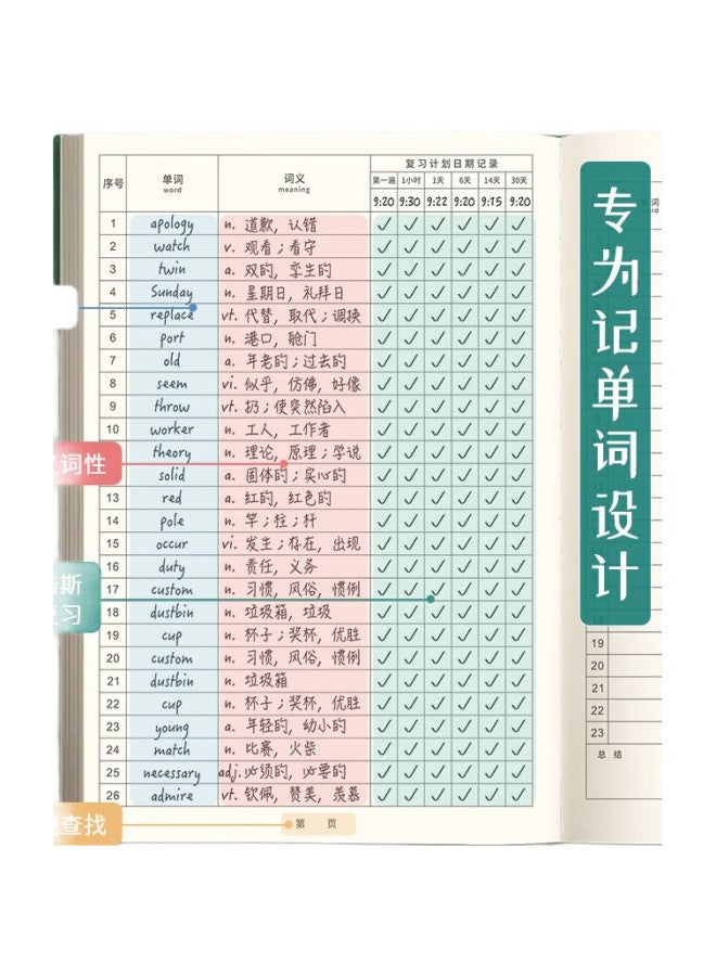 Ujia [Back To School Essential] Ujia Ebbinghaus English Vocabulary Notebook For Middle And High School Students, Vocabulary Memorization Notebook For Postgraduate Entrance Exam, Cet-4/6 Review, English Vocabulary Accumulation Book, Light Blue - Image 2