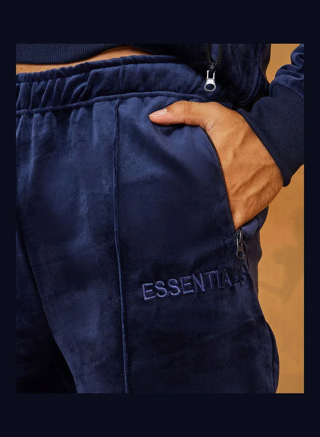 Styli Pintuck Detail Regular Fit Velour Jogger with Embroidered Detail