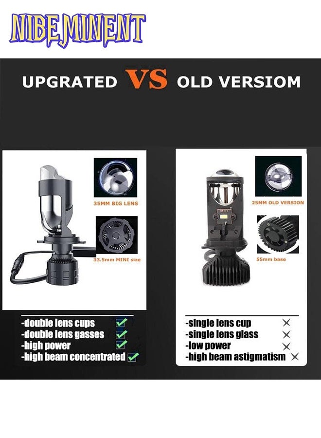 مصابيح أمامية LED H4 مع بروجيكتور - 30,000 لومن سطوع شديد 6000 كيلفن وظيفة شعاع عالي-منخفض مع خط قطع واضح، مجموعة عدسة بروجيكتور H4/9003/HB2 صغيرة للتعديل - Image 2