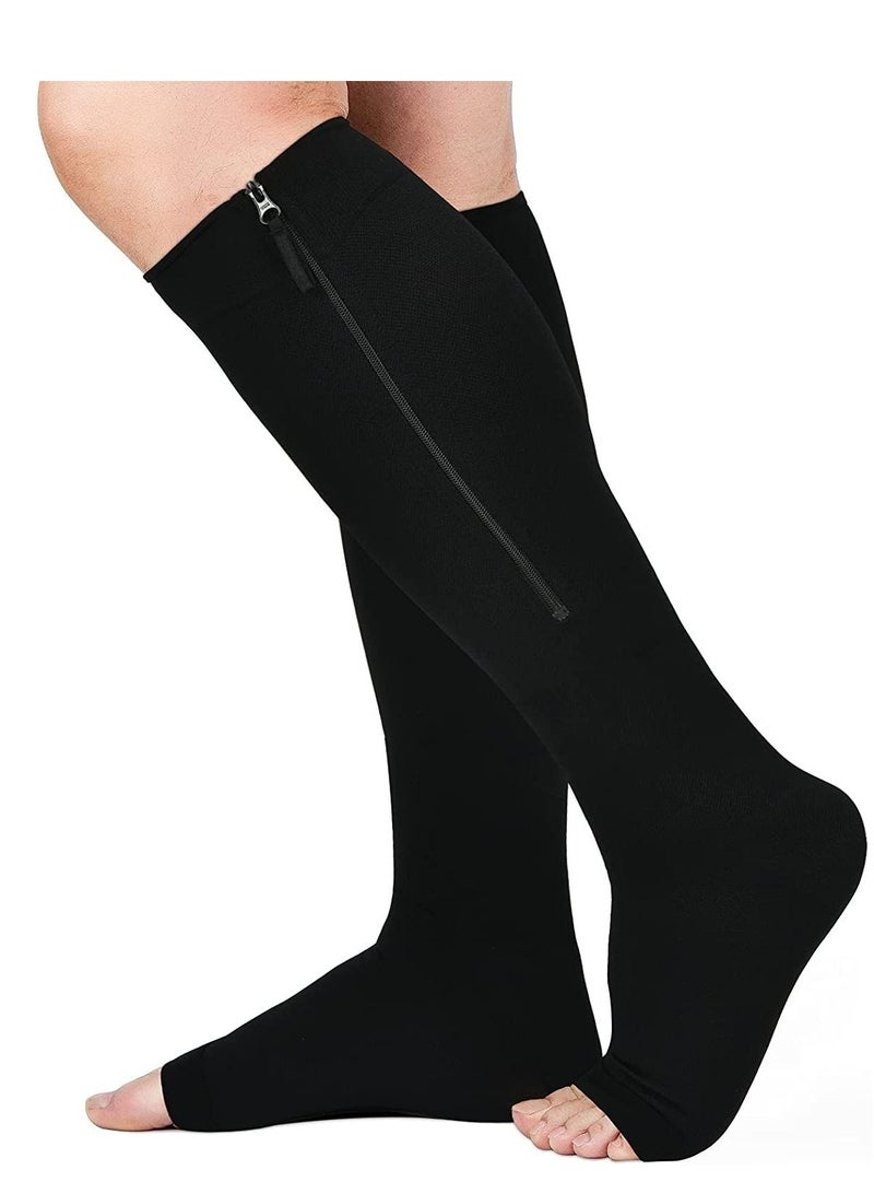 AS SEEN ON TV Black Compression Stretchy Leg Pain Relief Zip Socks - Size L/XL - Image 1