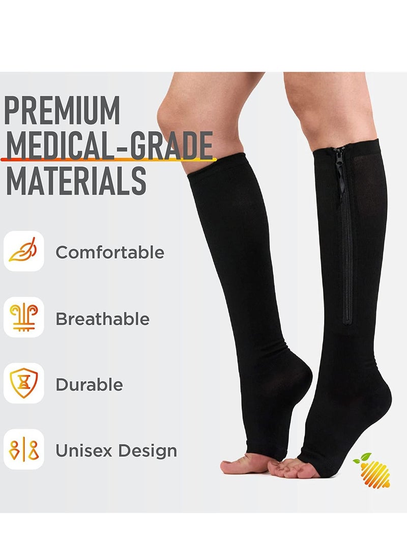 AS SEEN ON TV Black Compression Stretchy Leg Pain Relief Zip Socks - Size L/XL - Image 4