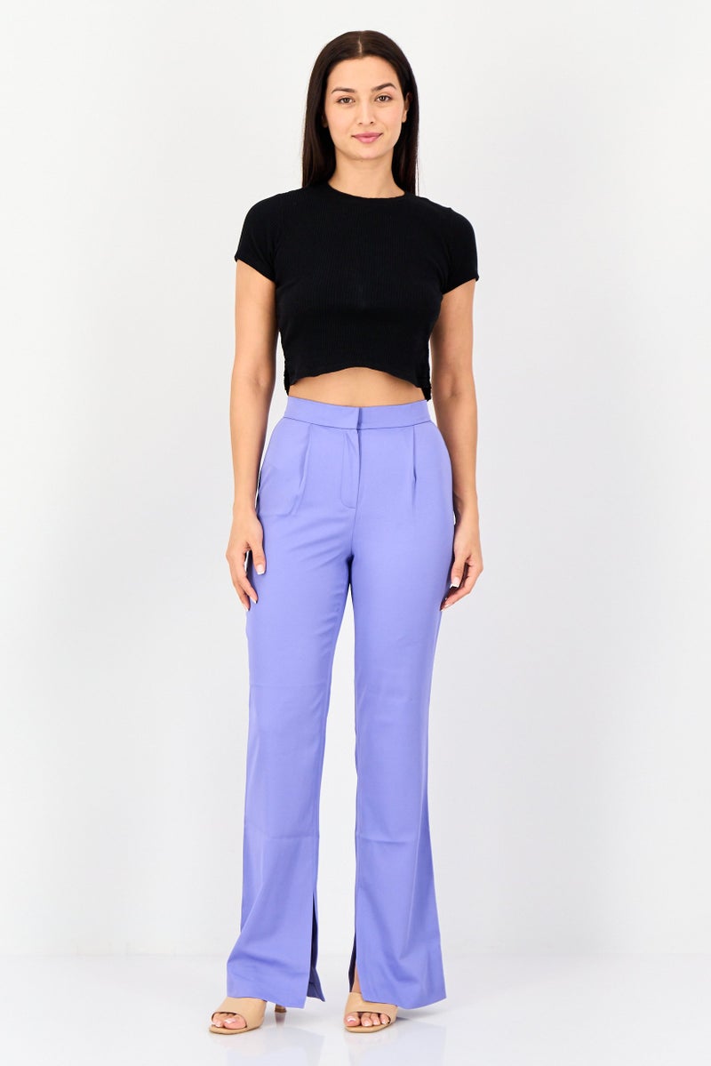 Lichi Women Regular Fit Solid Palazzo Pants, Light Purple - Image 3