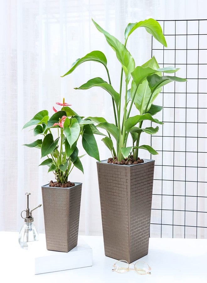 Planterhoma 2 Pack Self Watering Planters 10.7" x 6.9" Tall Planter for Indoor Plants Self Watering Violet Pots Plastic Flower Pots Square Planter, Bronze - Image 5