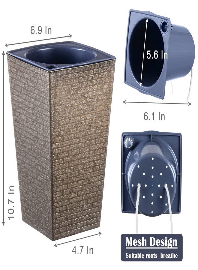 Planterhoma 2 Pack Self Watering Planters 10.7" x 6.9" Tall Planter for Indoor Plants Self Watering Violet Pots Plastic Flower Pots Square Planter, Bronze - Image 3
