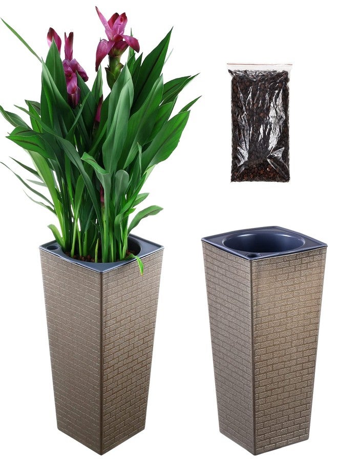 Planterhoma 2 Pack Self Watering Planters 10.7" x 6.9" Tall Planter for Indoor Plants Self Watering Violet Pots Plastic Flower Pots Square Planter, Bronze - Image 1