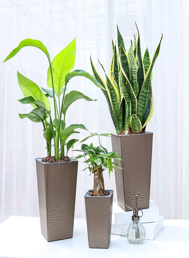 Planterhoma 2 Pack Self Watering Planters 10.7" x 6.9" Tall Planter for Indoor Plants Self Watering Violet Pots Plastic Flower Pots Square Planter, Bronze - Image 2