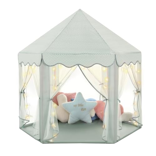 Monobeach Princess Tent Girls Celadon Large Playhouse Kids Castle Play Tent with Star Lights Gift Toy for Children Indoor and Outdoor Games 55 x 53 DxH - Image 1