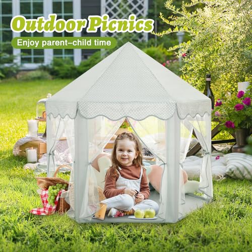 Monobeach Princess Tent Girls Celadon Large Playhouse Kids Castle Play Tent with Star Lights Gift Toy for Children Indoor and Outdoor Games 55 x 53 DxH - Image 5