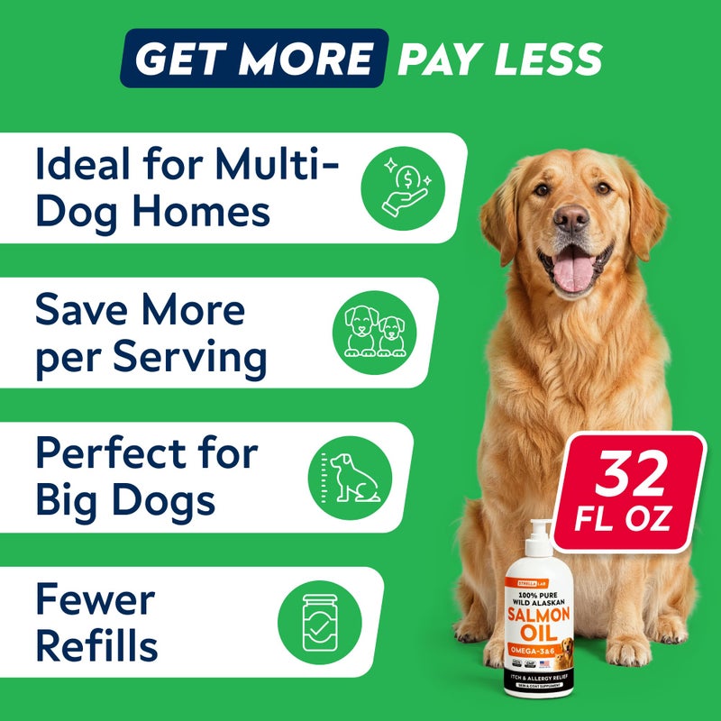 StrellaLab 32 OZ Salmon Oil for Dogs - Omega 3 for Dogs & Cats, Itch & Allergy Relief, Wild Alaskan Salmon Oil for Skin & Coat, Fish Oil Liquid, Shedding Health Support EPA & DHA Fatty Acids - Image 3