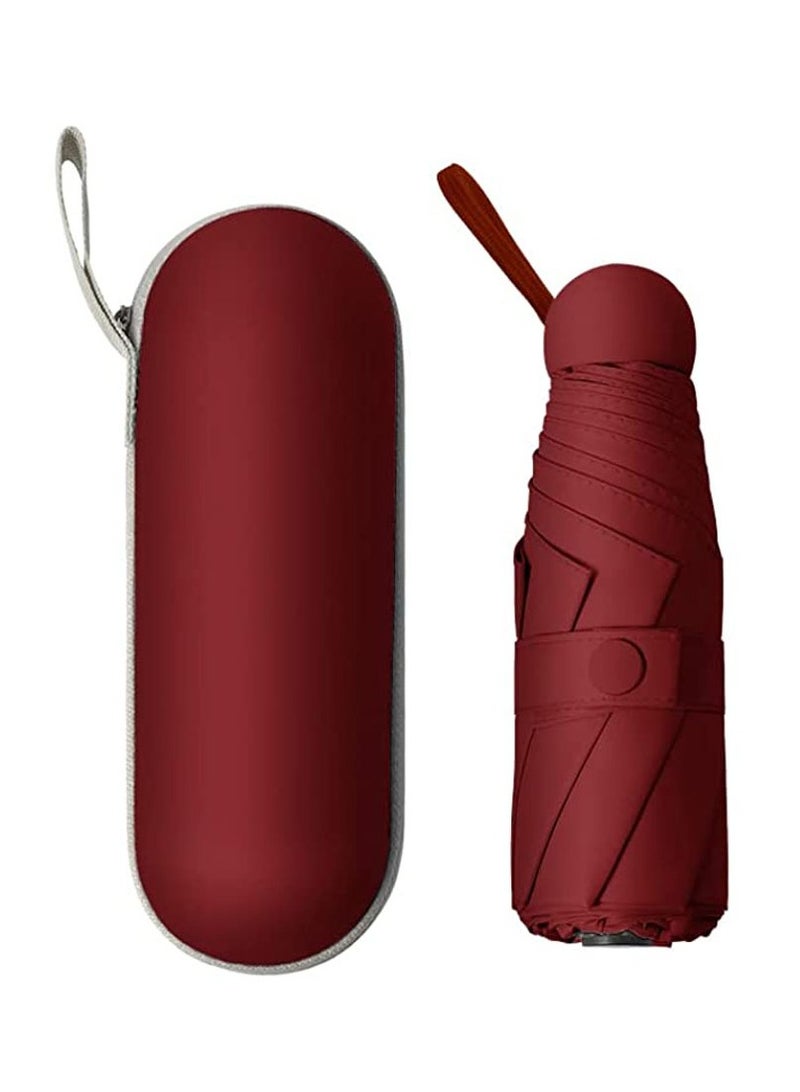 Compact Windproof Folding Travel Umbrella for Sun & Rain, Portable Mini Umbrella for Women & Men, Red Color - Image 1
