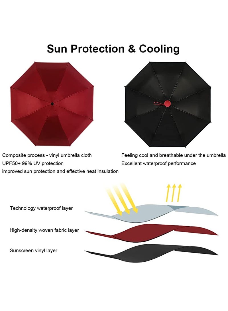 Compact Windproof Folding Travel Umbrella for Sun & Rain, Portable Mini Umbrella for Women & Men, Red Color - Image 3