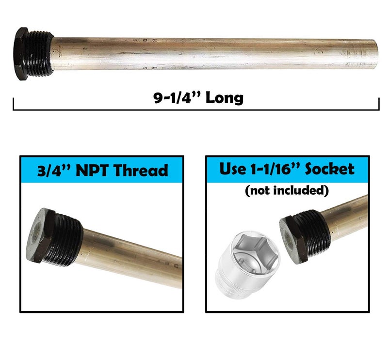 Diximus RV Water Heater Anode Rod - Magnesium Anode Rod 9.25''Long & 3/4'' Thread - Long Lasting Tank Corrosion Protection Compatible with Suburban and Mor-Flo Water Heater Tanks - Image 3
