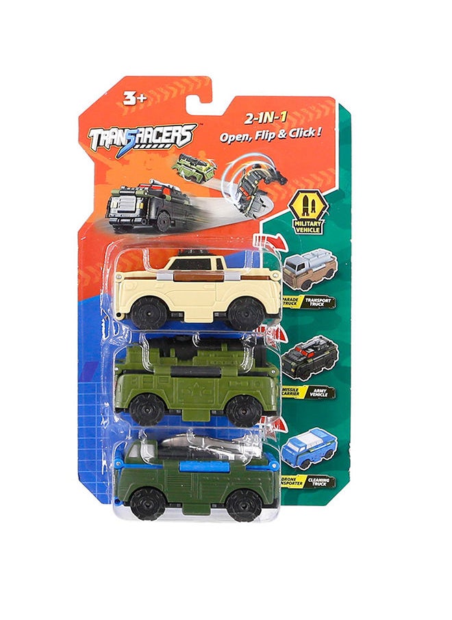 TRANSRACERS 3 Pieces Blister Card Pack Of Military Vehicle  - Image 1