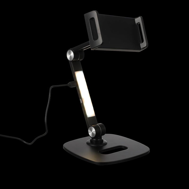 SEWACC Aluminum Alloy Adjustable Tablet and Phone Stand for Desk, Universal Mobile Holder with Foldable Design, Black Tablet Bracket for Home and Office Use - Image 1