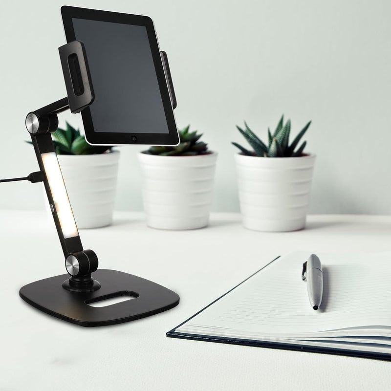 SEWACC Aluminum Alloy Adjustable Tablet and Phone Stand for Desk, Universal Mobile Holder with Foldable Design, Black Tablet Bracket for Home and Office Use - Image 4