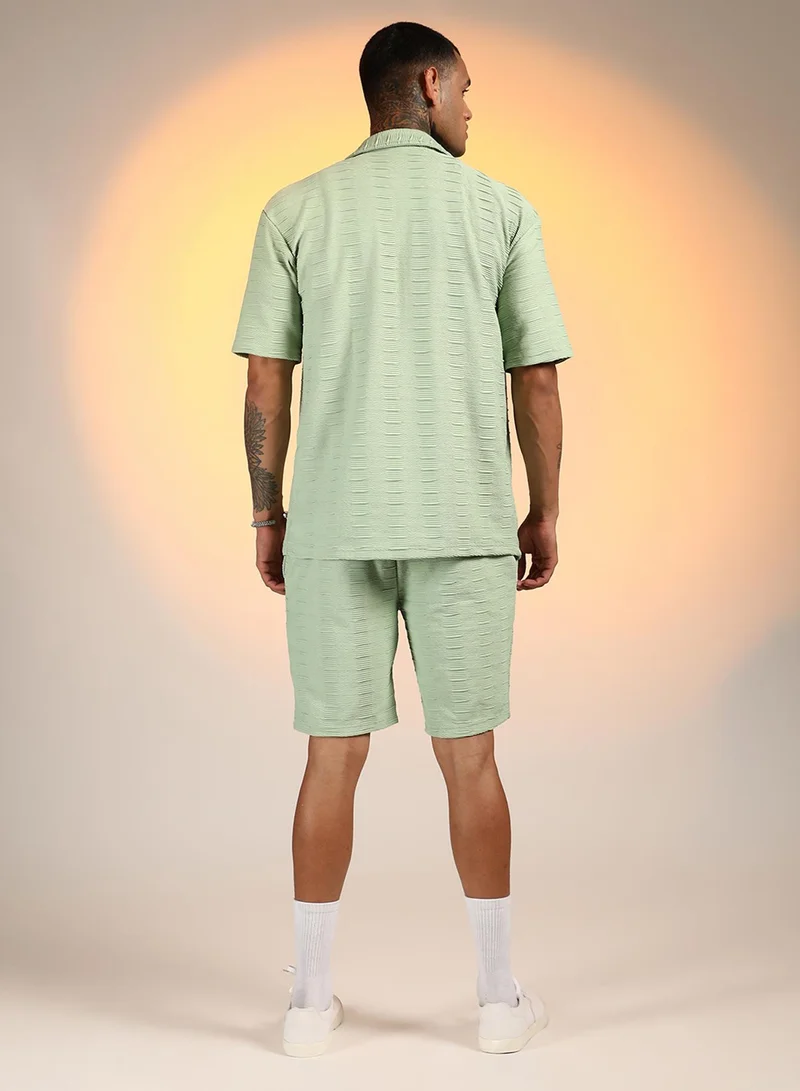 Campus Sutra Men's Mint Green Ruche-Ribbed Co-Ord Set