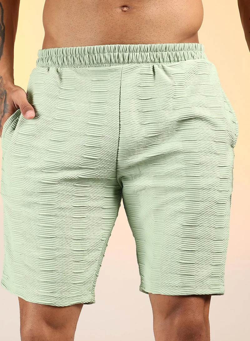 Campus Sutra Men's Mint Green Ruche-Ribbed Co-Ord Set