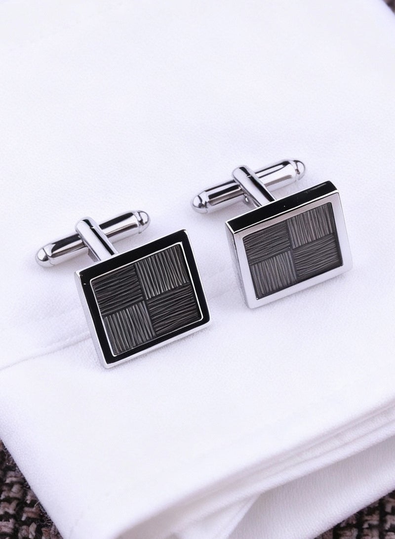 DB Innov. Cufflinks, Brown Grid Silver Frame Square Cufflinks, 2 PCS for One Set Premium Copper Jewelry Specially Design for Men's Shirt Wedding Business Gift with Delicate Package Box. - Image 1